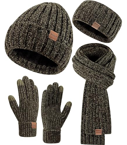 Suhine 8 Pcs Winter Hat Scarf Gloves Earmuff Set Knit Beanie  display picture 1