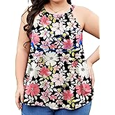 FOREYOND Plus Size Tank Top for Women Built in Bra Casual Flowy Camisole Tank Sleeveless Summer Outfits
