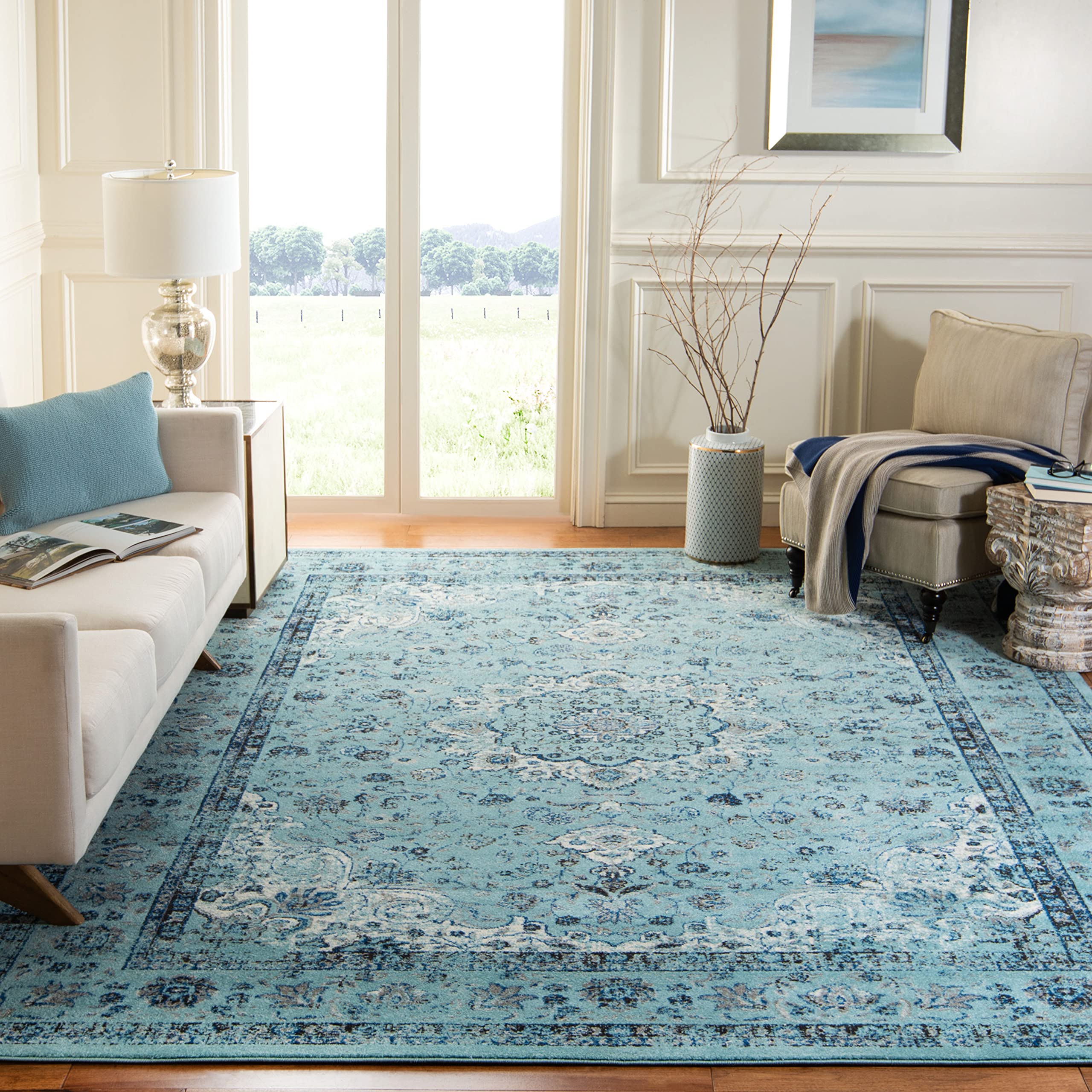 SAFAVIEH Area Rug 3x5 - Evoke Collection - Light Blue, Shabby Chic Oriental Medallion Design, Non-Shedding & Easy to Clean, Ideal for Living Room, Bedroom, Dining Space (EVK220E) Image