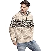 Aran Crafts Men's Irish Cable Knit Wool Half Zip Jacquard Sweater (X4843-LG-OAT) Oatmeal