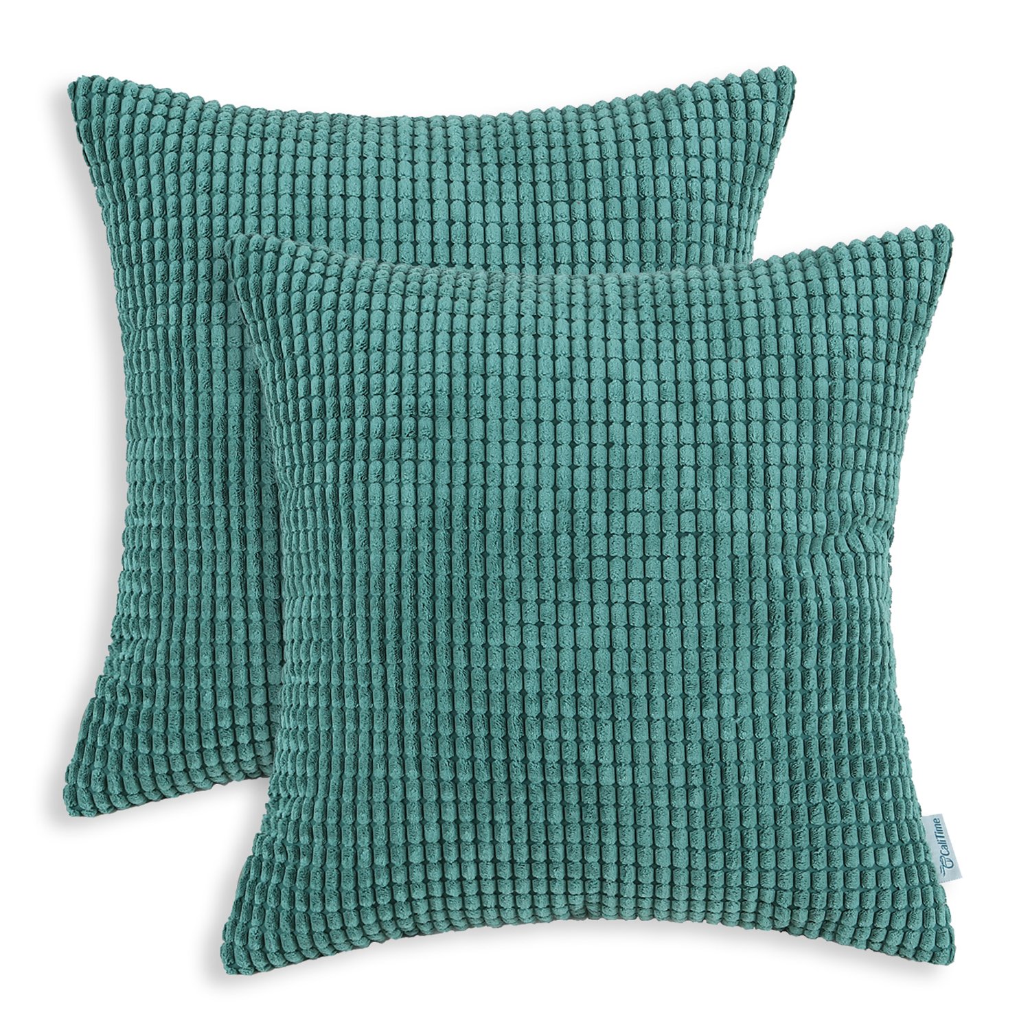 CaliTime Pack of 2 Comfy Throw Pillow Covers Cases for Couch Sofa Bed Decoration Comfortable Supersoft Corduroy Corn Striped Both Sides 24 X 24 Inches Teal