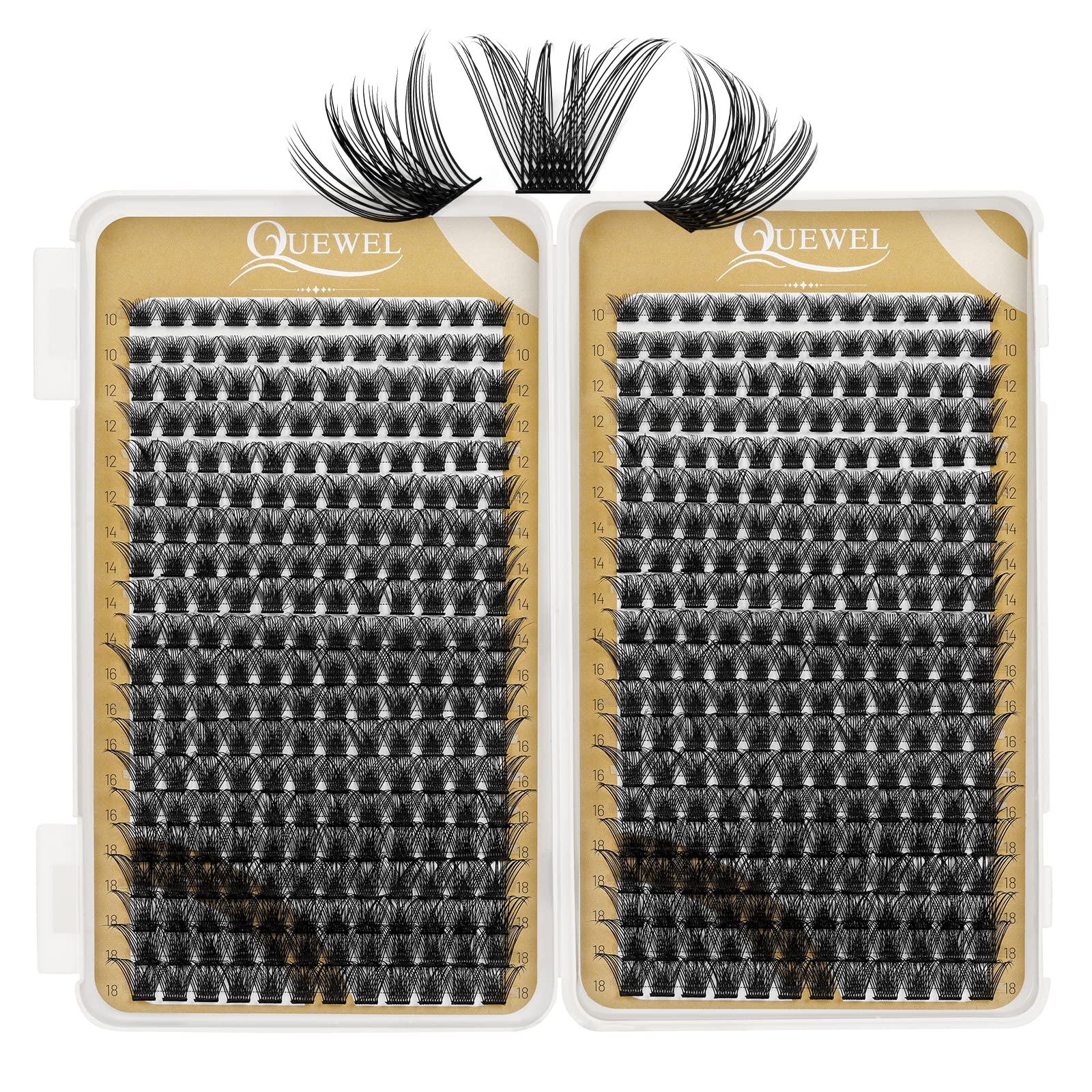 Cluster Lashes 480 Pcs QUEWEL Individual Lashes MIX10-18 D Curl DIY Lash Extensions Thin Band Lash-Clusters Eyelashes-Individual Volume False-Eyelashes Soft & Light For Home Use（JMS D MIX10-18）