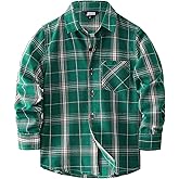 JOGAL Boys Plaid Shirt Long Sleeve Kids Button Down Shirts with Pocket for 6-14 Years