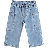 KIDSCOOL SPACE Baby Girls Wide-Leg Cargo Jeans,Toddler Boy Elastic Waist with D-Ring Loops Stretch Denim Pants