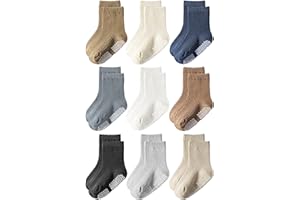 HONGTEYA 9 Pairs Toddler Boys Socks, Baby Non Slip Socks for Infant Cotton Sock with Grippers 0-5 Years