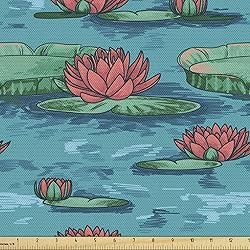 Ambesonne Botanical Fabric by The Yard, Lotus