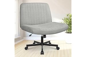 NEO CHAIR Criss Cross Chair with Wheels Fabric Comfy Cross Legged Computer Desk Chair Armless Swivel Height Adjustable Task Wide Seat for Home Office Bedroom Vanity (Grey)