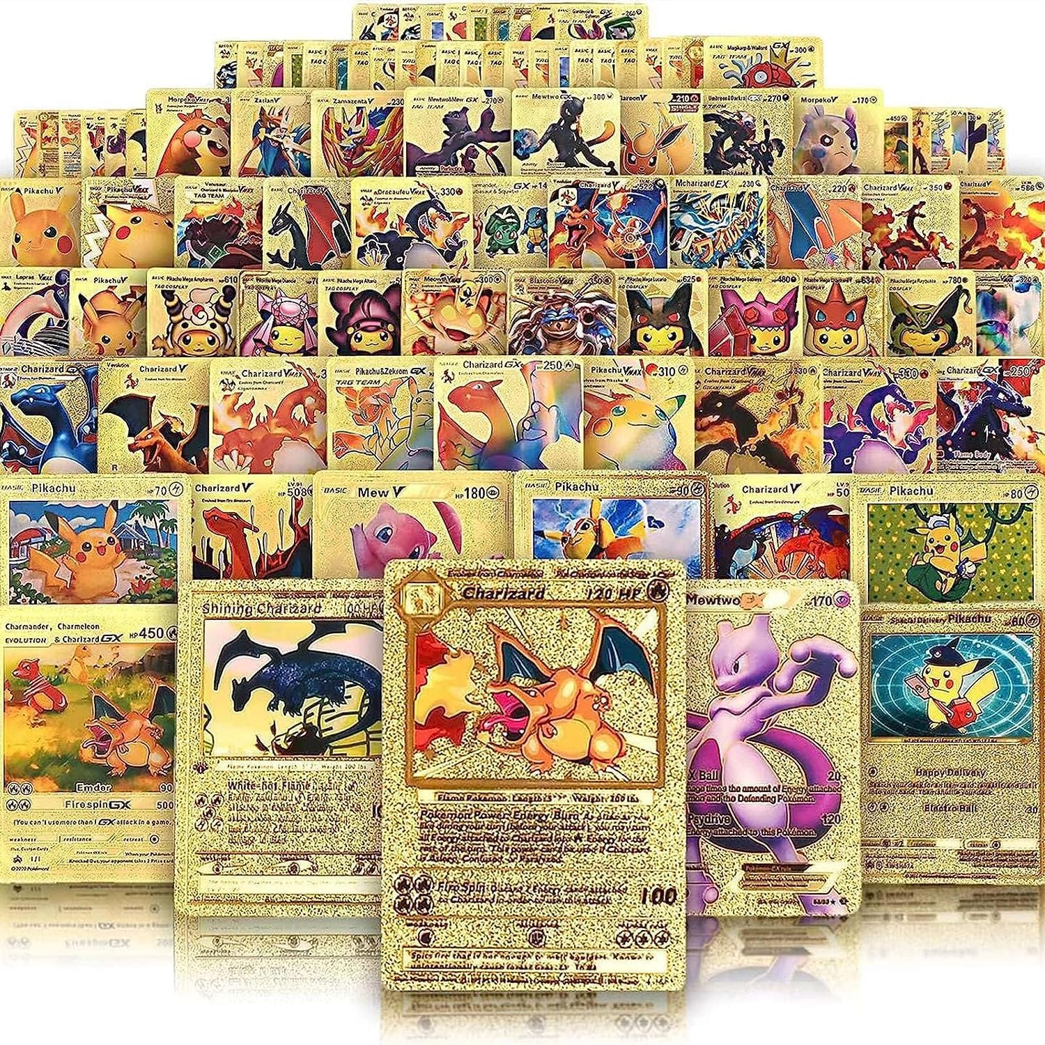 55pcs Collectible Pokémon Gold Cards Collection with Foils in Any Combination, GX, EX, FA, Tag Team or Secret Rare
