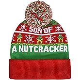 Elf Movie Beanie Hat, Buddy The Elf Son of a Nutcracker Christmas Adult Winter Knit Cap with Cuff and Pom, Red, One Size