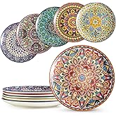 MISSYSSIM Dinner Plates set of 6, 10.5 Inch Large Dessert Salad Plates for Pasta, Steak, Snacks, Colorful Porcelain Serving Dishes for Kitchen & Party, Morden Dinnerware - Bohemian Style