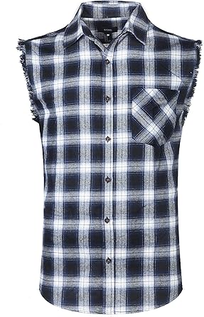 Amazon.com: Camisa a cuadros para hombre, sin mangas, con botones, de franela, para hombre, de algodón, talla grande: Clothing