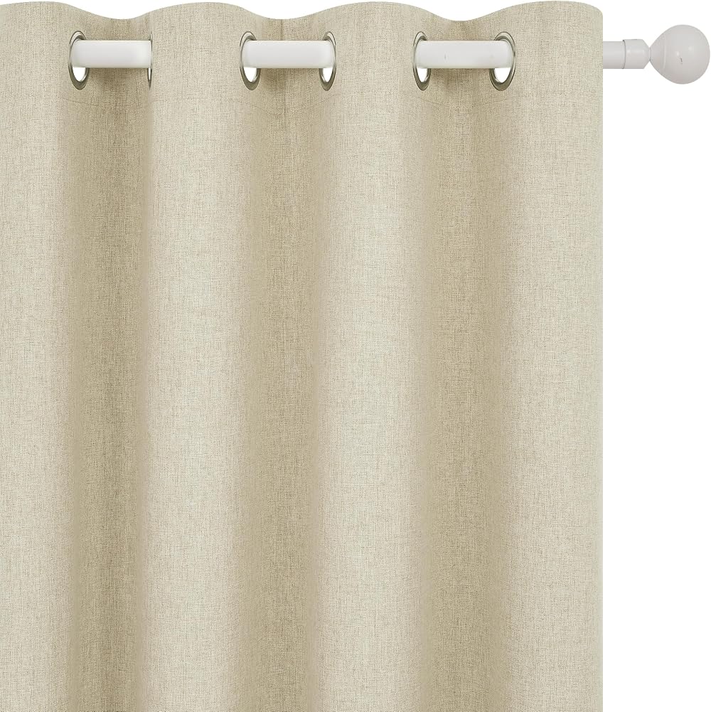 Deconovo Total Blackout Curtains Eyelet Thermal Beige Faux Linen 2 Panels
