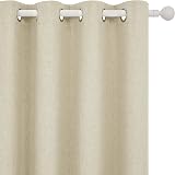 Deconovo Total Blackout Curtains Eyelet Thermal Beige Faux Linen 2 Panels