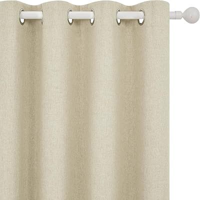 Deconovo Total Blackout Curtains Eyelet Thermal Beige Faux Linen 2 Panels