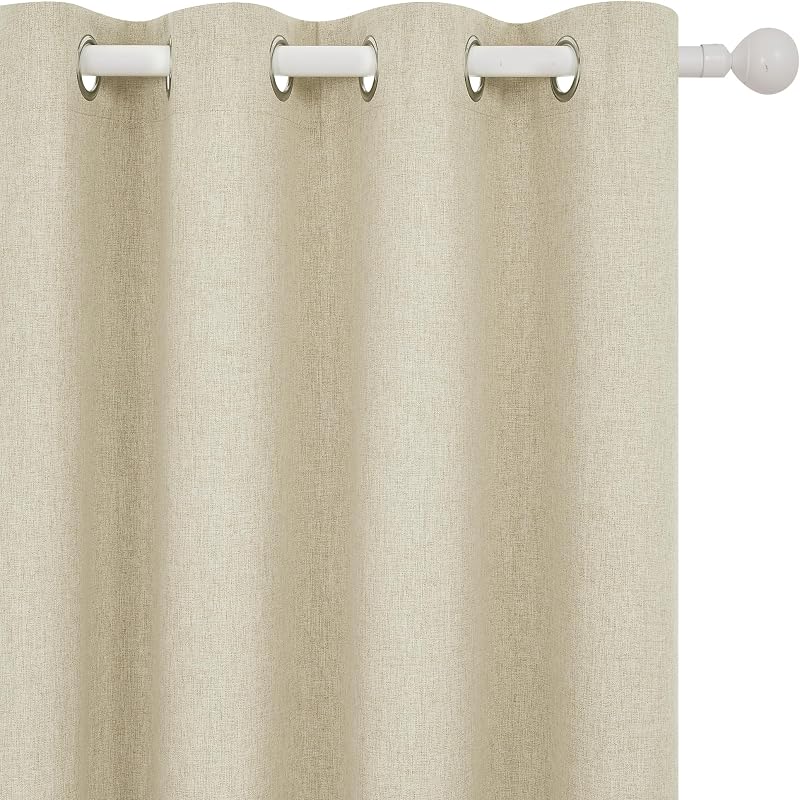 Deconovo Total Blackout Curtains Eyelet Thermal Beige Faux Linen 2 Panels