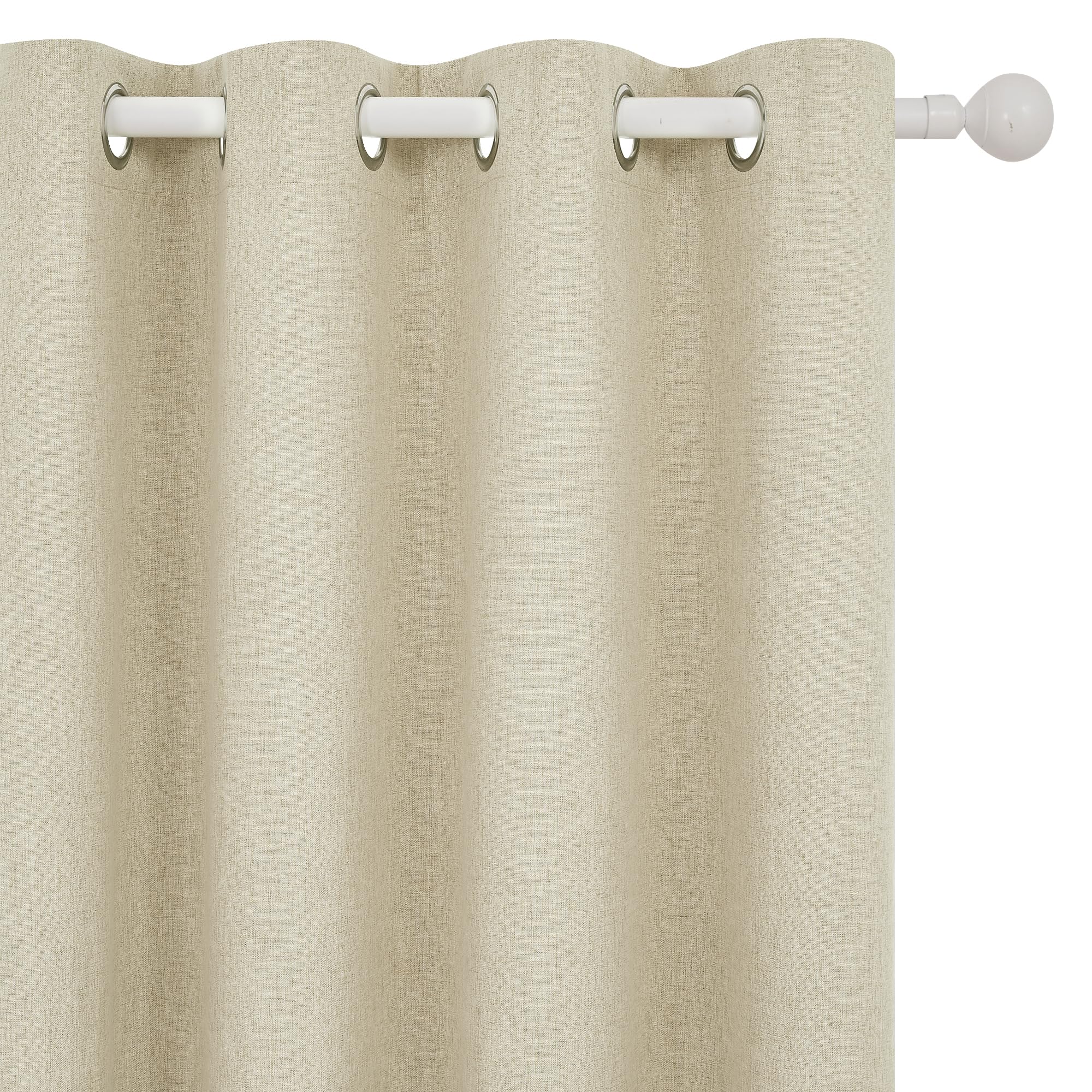 Deconovo Total Blackout Curtains Eyelet, Thermal Insulated Window Treatments, Soft Faux Linen Solid Curtains for Bedroom, W46 x L72 Inch Beige Linen One Pair — image 1
