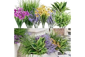 Clycaloor 25Pcs Outdoor Artificial Boxwood UV Resistant Fake Stems Plants, Faux Plastic Greenery for Indoor Outside Hanging Plants Garden Porch Window Box Home Wedding Farmhouse Décor