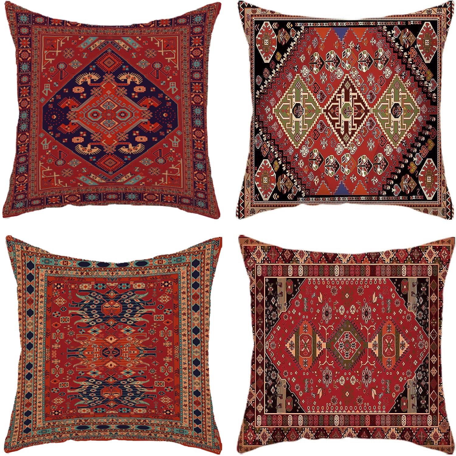 Geliking Sofa Cushion Covers 45cm x 45cm Set of 4 Bohemian Style Decorative Throw Pillow Covers 18 x18 Inch Linen Square Exotic Pillow Cases for Couch Bedroom Home Office (Exotic Red) — image 1