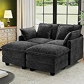 Hanherry 58" Cloud Couch Sectional Modular Sofa, Deep Seat Couches with Ottoman and Removable Washable Pillows for Living Room, Bedroom, Apartment, Black