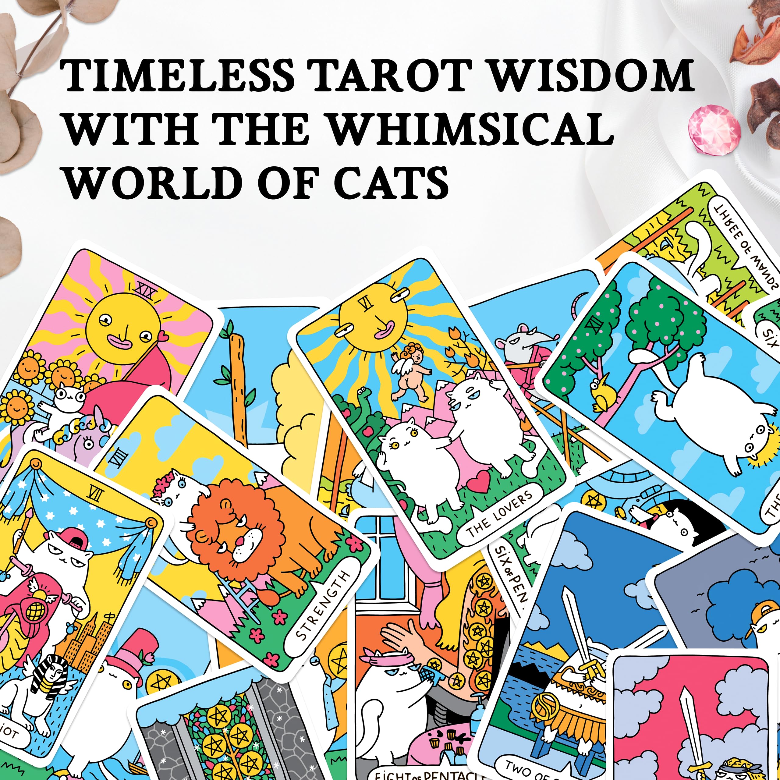 Wyspell Cat Tarot: A 78-Card Deck with Guidebook - Unique Tarot for Cat Lovers and Enthusiasts - Cute Cards for Beginners