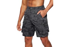 Pudolla Men's Hiking Cargo Shorts Quick Dry Outdoor Travel Shorts for Men with Multi Pocket for Fishing Camping Casual