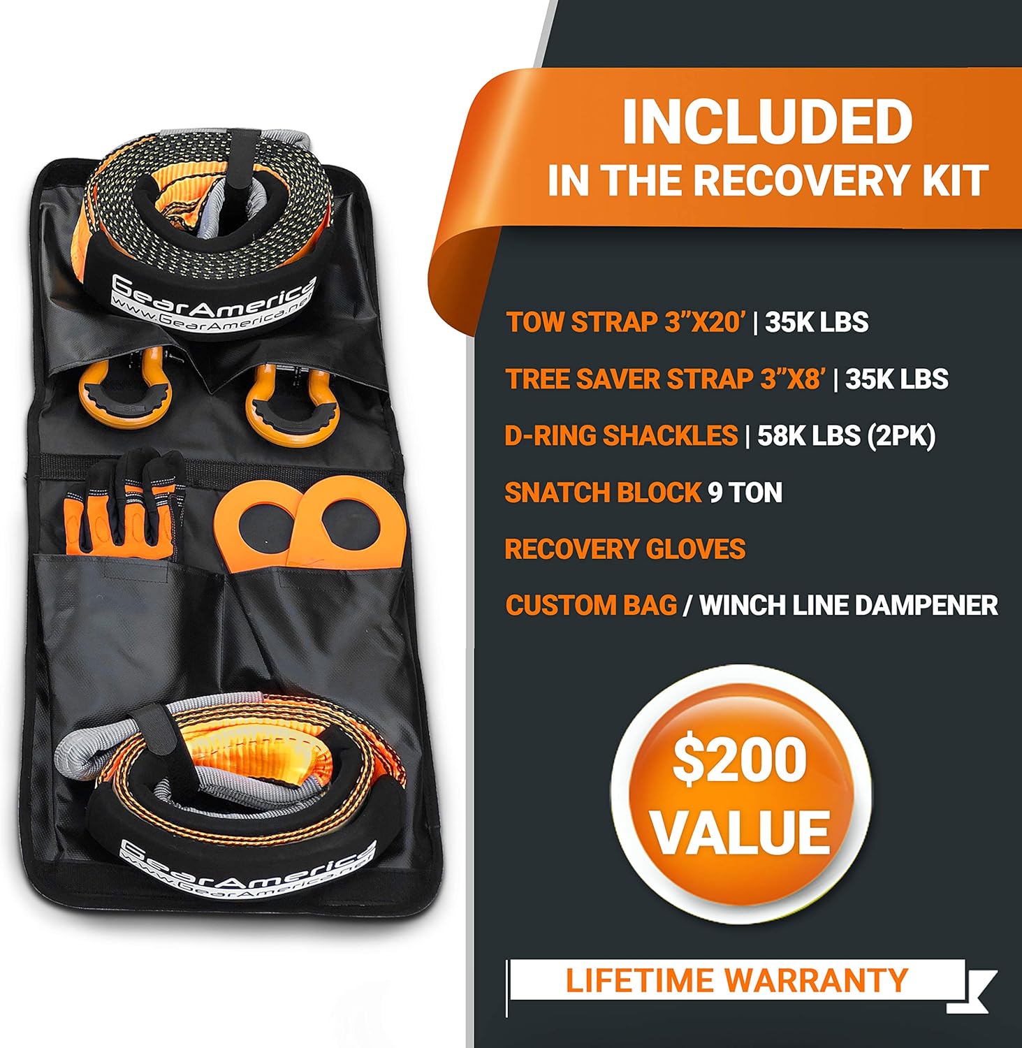 GearAmerica Off-Road Recovery Kit, Orange, Recovery Kit (9 Ton Smart Snatch Block) - Image 4
