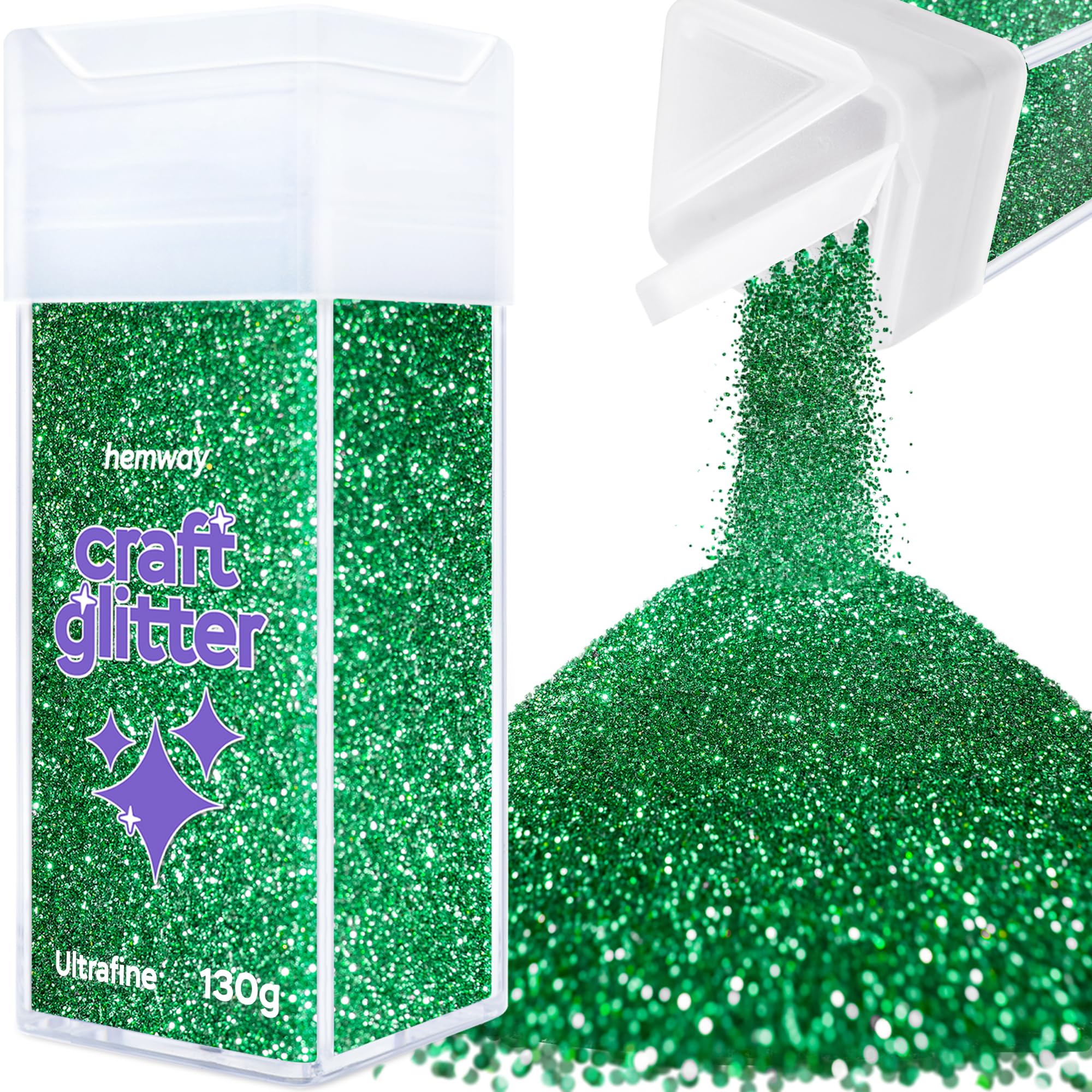 Hemway Glitter Shaker Emerald Green 110g Ultrafine, Craft Glitter Shaker for Resin & Epoxy Crafts, Christmas Art Supplies, Nail, Body, Face, Eye, Festival, Crafting, Slime, Sparkle