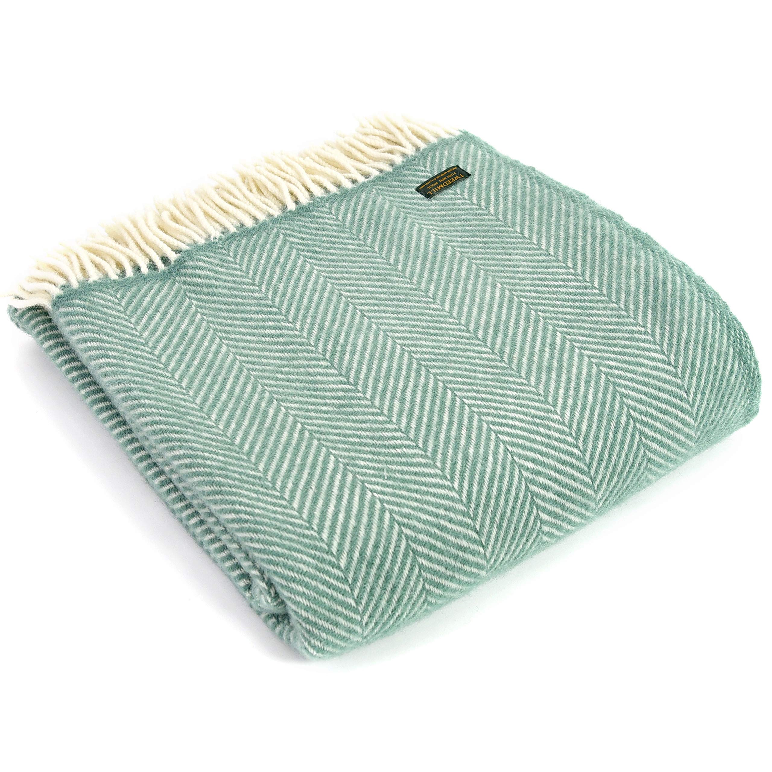 Tweedmill Textiles Fishbone KNEE RUG Throw Blanket -100% Pure New Wool - BRITISH MADE - SEA GREEN