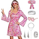 Clarisbelle Women's Halloween 7 Pcs Disco Dress Sequin 70's Dance Costume Outfit with Sunglasses Headband