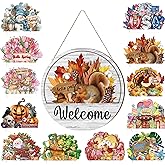 13PCS Interchangeable Seasonal Welcome Sign for Front Door, 12 Inch Rustic Round Wood Door Decorations Hanging Outdoor, Farmhouse Home Wall Porch Signs for Spring Summer Fall Christmas All Seasons