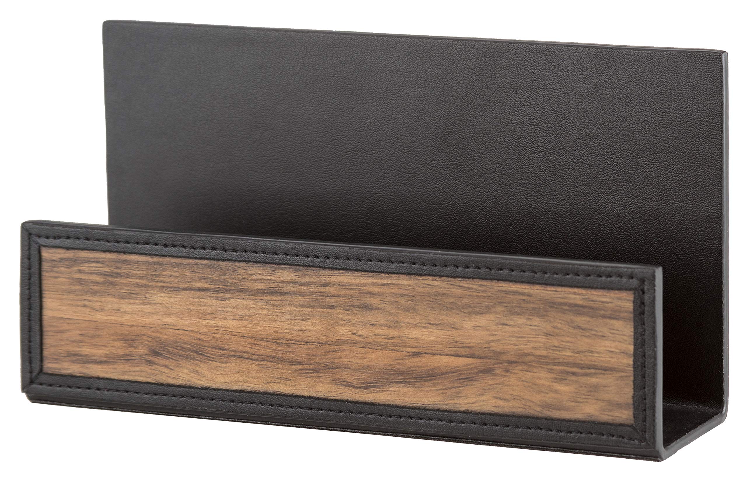 Sebastian Sturm Letter Stand "Luke" | Real Wood and Leather | Document Tray Desk Tray Letter Tray (Black Leather/Wood Amazaque)