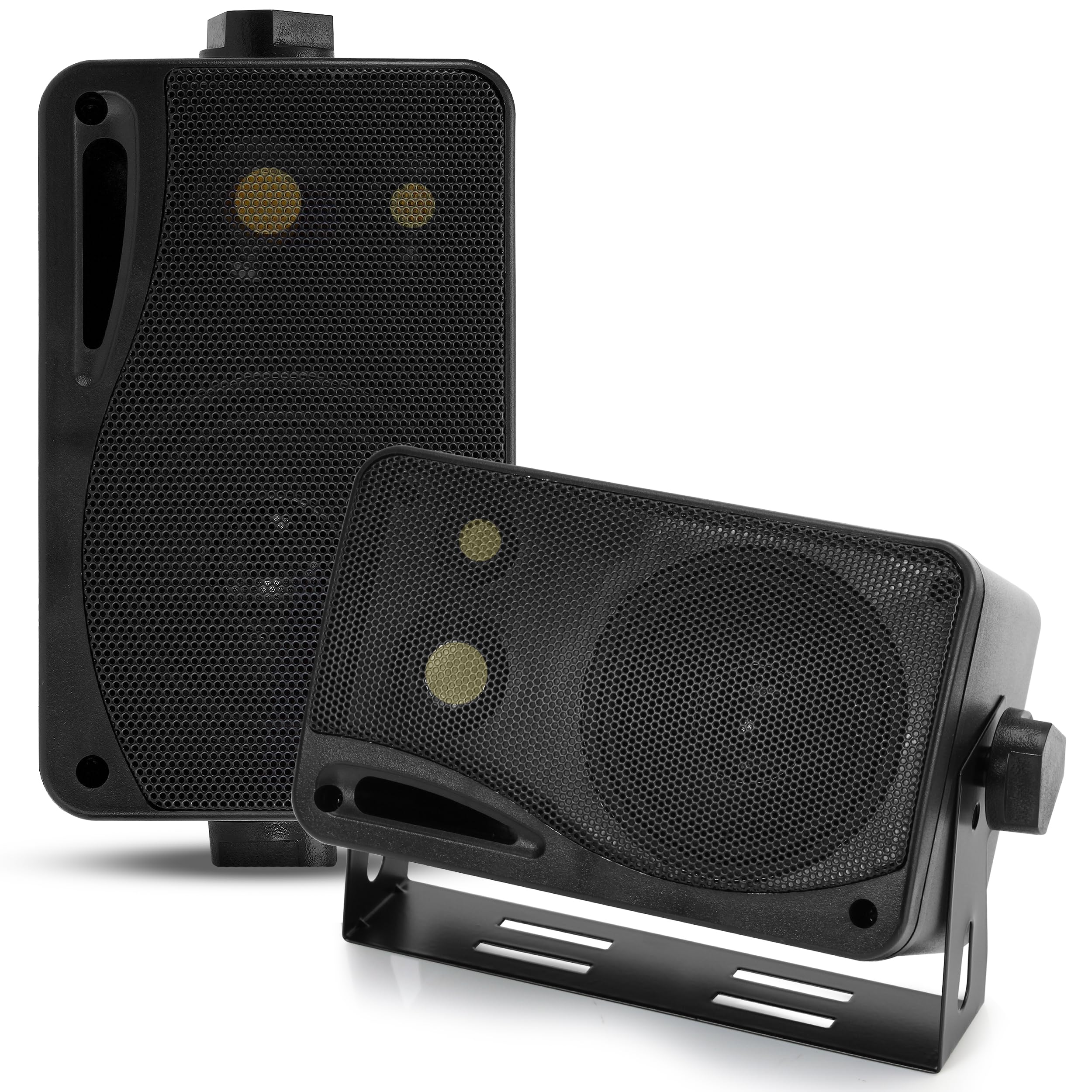 Photo 1 of Pyramid 3-Way Indoor Outdoor Speaker System - 3.5 Inch 200W Pair of Mini Box Ceiling Wall Mount Speakers w/1" Tweeter, 3.25" Woofer, 1.75” Midrange - Home Theater Entertainment, PA System - 2022SX
