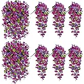 MHMJON 6Pcs Artificial Hibiscus Fake Hanging Flowers, Silk Faux Flowers for Outdoor Planters, UV Resistant Artificial Outdoor Plants for Hanging Baskets, Porches, Patios Decorations (Purple + Red)