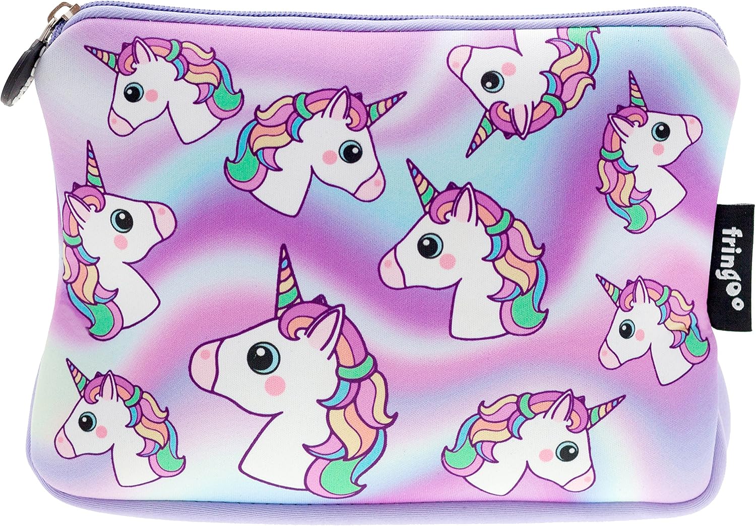 Fringoo® Girls Boys Pencil Case Large Stationery Pouch Funny Cute Kids Unicorn Neoprene Zipper Closure School Accessories Pen Box 22 x 15 cm (Hologram Unicorn