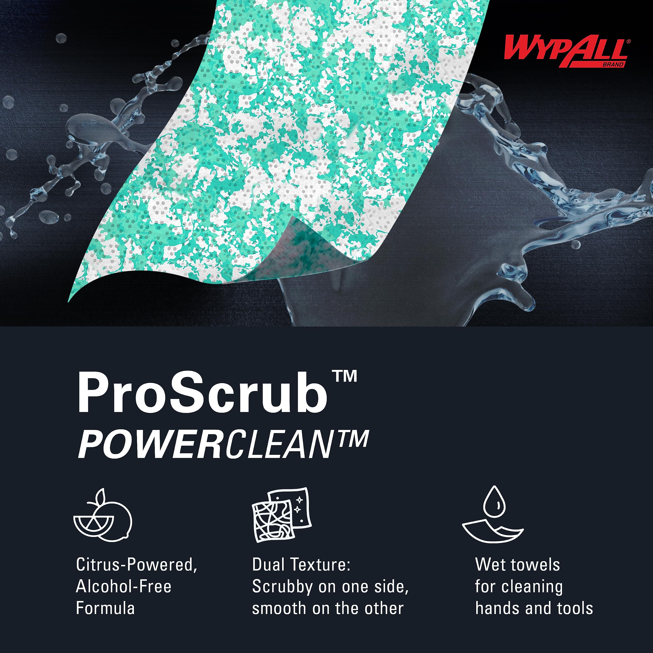 WypAll PowerClean ProScrub Heavy Duty Wet Towels (91371), Dual Action Cleaning, Large 9.5