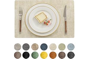 Romanstile Vinyl Placemats Set of 4-12 X 18 Inch - Heat Resistant Place Mats 100% Waterproof Oilproof Wipeable Reversible Faux Leather Table Mats for Kitchen/Dining/Party/Outdoor, Beige