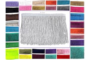SEW TRENDS 5 Yards of 4" Long Chainette Fringe Thread Yarn Tassel Trim Braid Fringe for Crafts Sewing and Decor- Light Grey