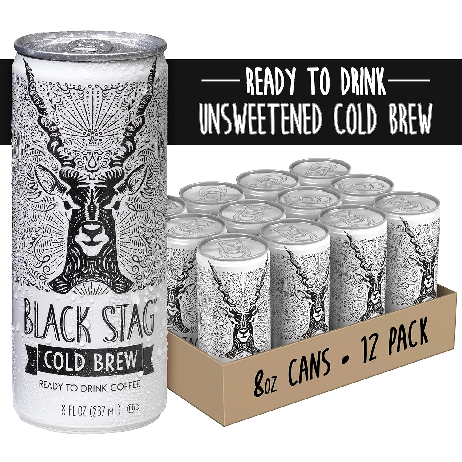 Black Stag Coffee Pre-Made Cold Brew, Black, Ready to Drink, 8 fl oz (Pack of 12)