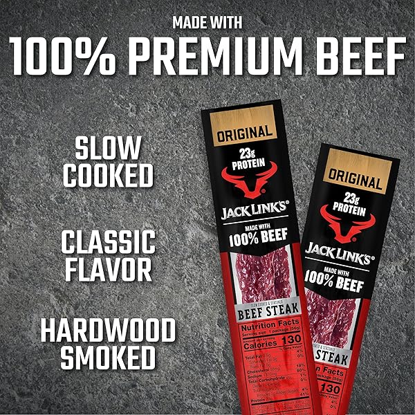 JACK LINK’S BEEF STEAK, ORIGINAL – PROTEIN SNACKS, BEEF JERKY MEAT SNACK WITH 23G OF PROTEIN, MADE WITH 100% BEEF, INDIVIDUALLY WRAPPED BULK SNACK PACK, KETO FRIENDLY – 2 OZ. (12 COUNT)