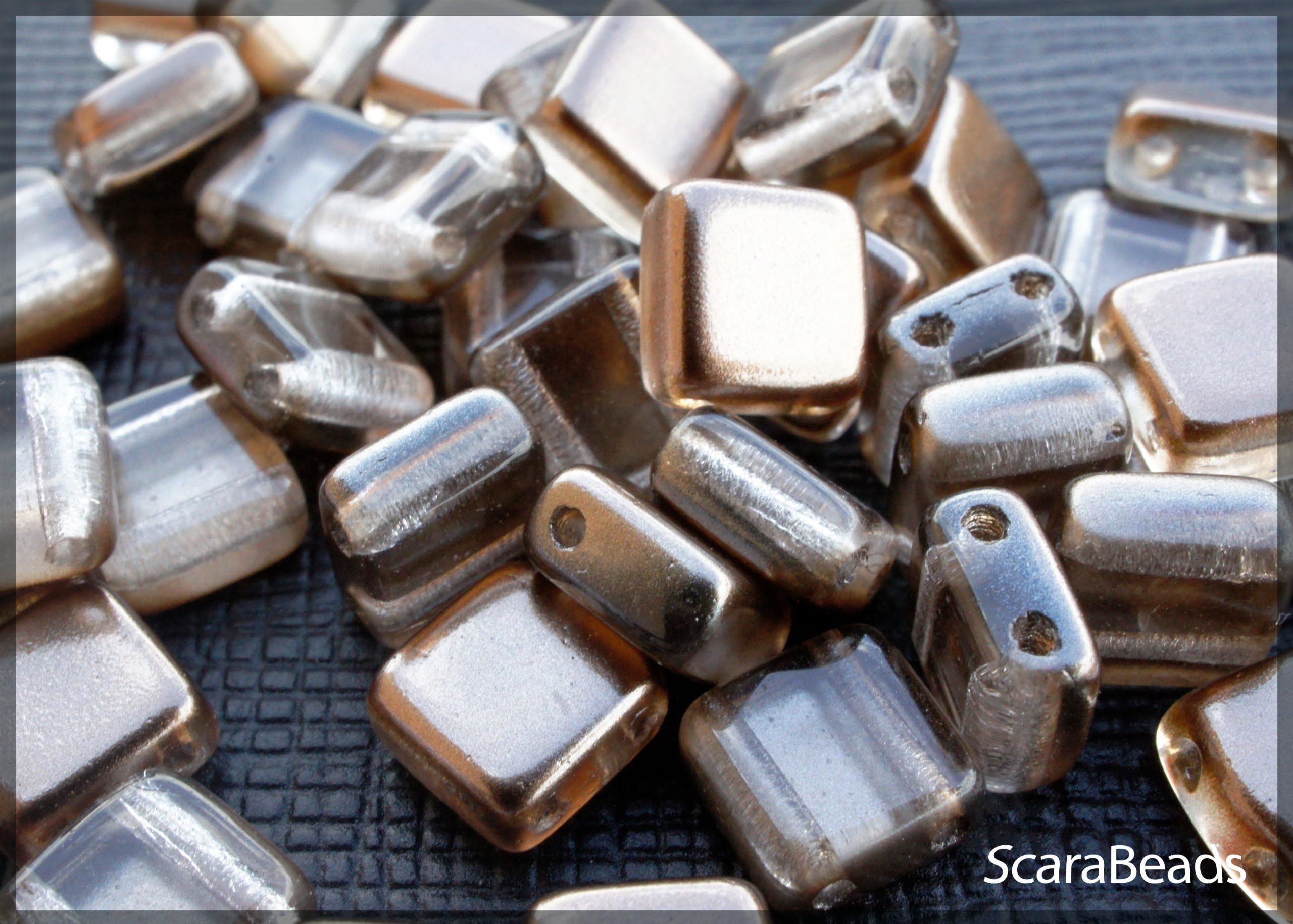 40pcs Czech Glass Two-Hole Tile Beads ESTRELA 6x6x3.2mm Bronze