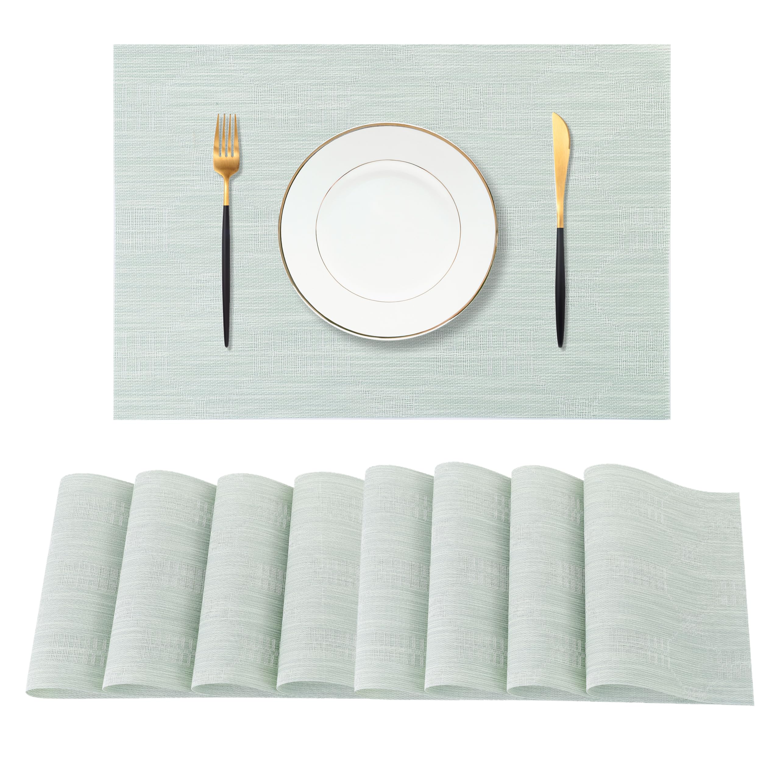 Photo 1 of Leetaltree Mint Cream Placemats Set of 8 - Heat Resistant Non-Slip Place mats for Dining Table, Washable Durable PVC Vinyl Woven Table Mats?Mint Cream, 8?