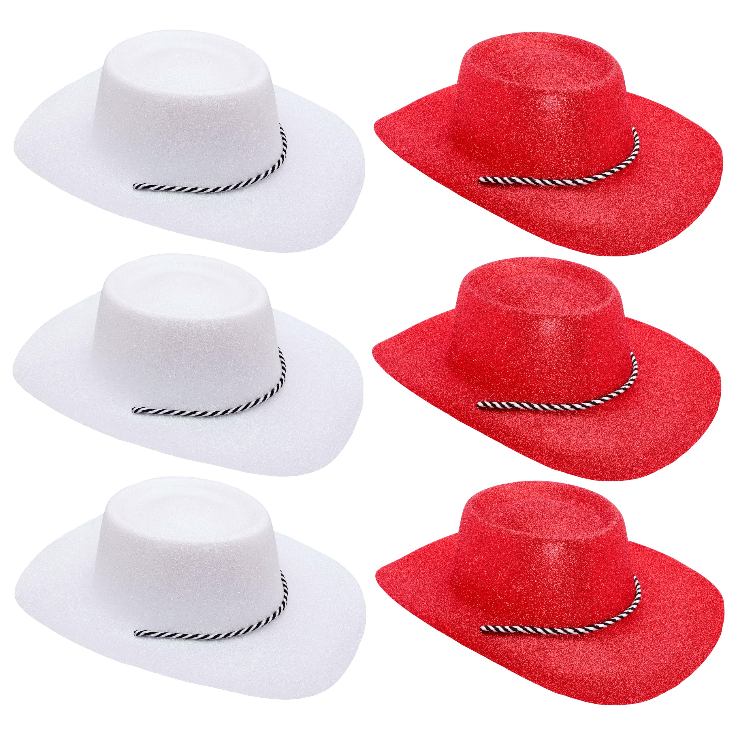 Toyland® Pack of 6 Glitter Cowboy Hats - 3 Red & 3 White - Size 34cm (13") - Perfect for Euros, World Cup & Olympics
