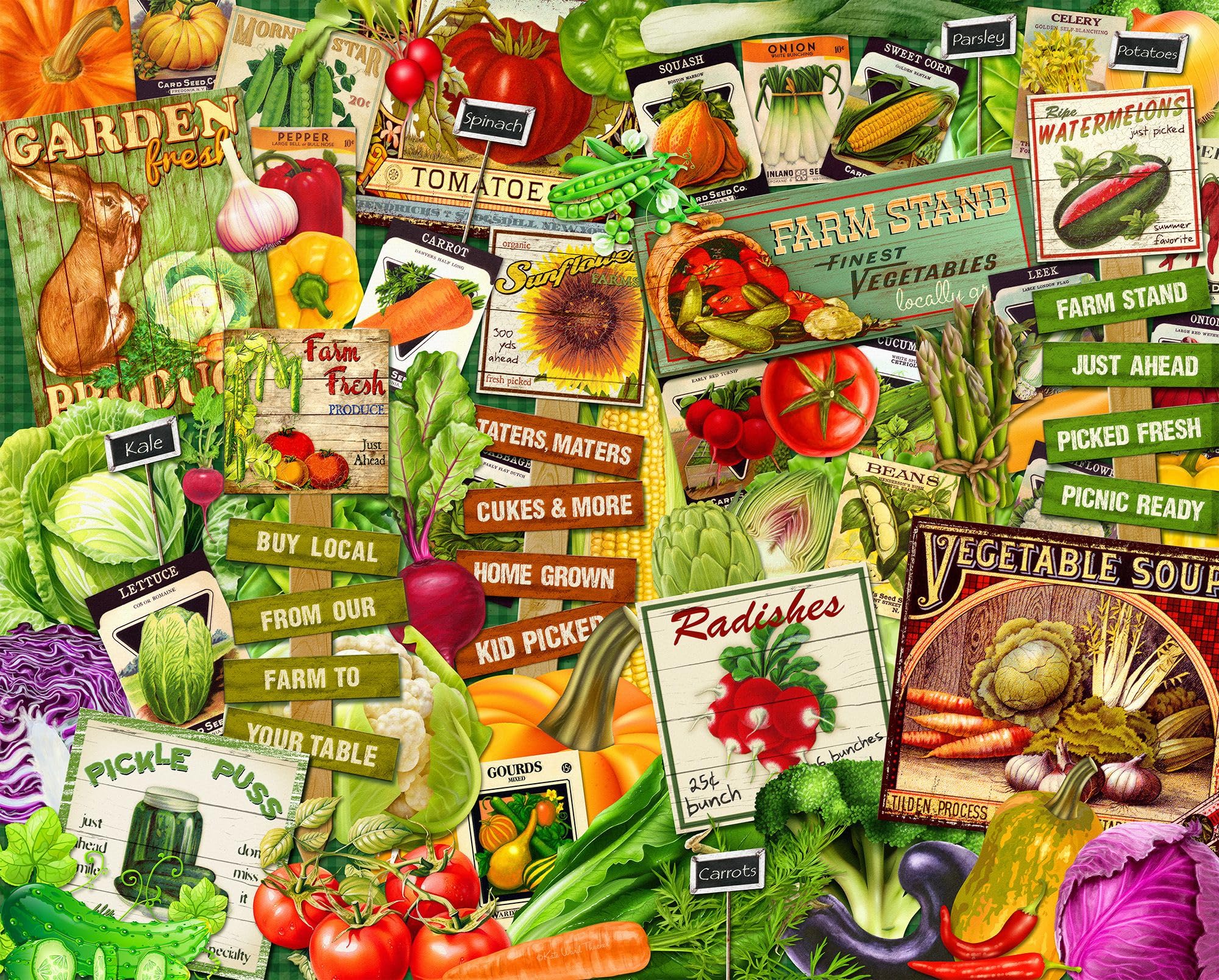 Photo 1 of Springbok Eat Your Veggies 1000 Piece Jigsaw Puzzle for Adults - Piece Together This Garden Inspired Collage by Artist - Unique Cut Pieces