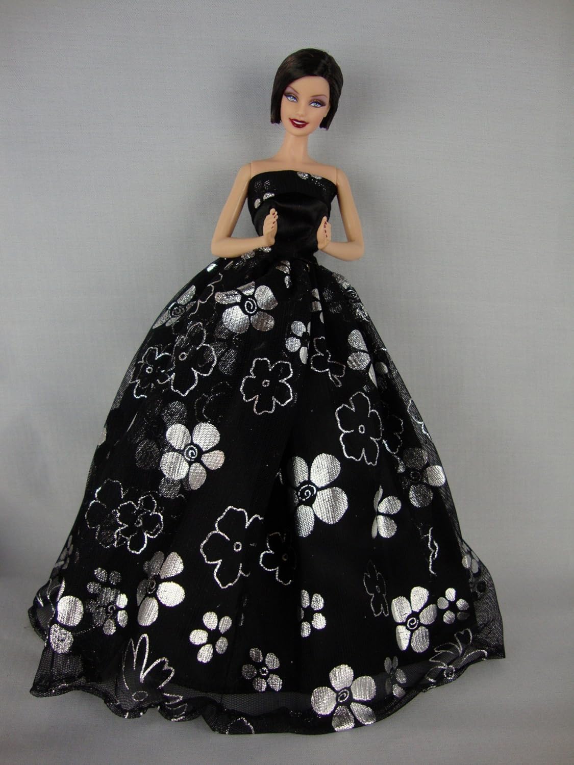 black and silver ball gown