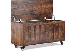 Evajoy Storage Chest, 39.4'' Wooden Storage Bench with 4 Wheels & 2 Safety Hinges, Retro Toy Box Support 300 lbs for Bedroom, Living Room, Easy Assembly