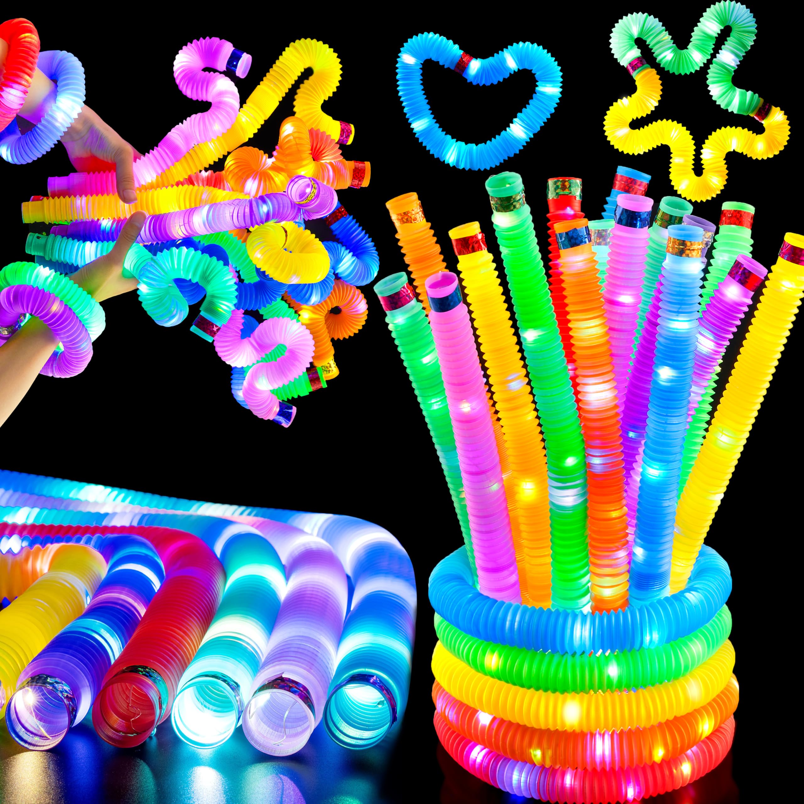 JOYIN Light Up Pop Tubes, 9 Pack Glow Sticks Party Favors, Sensory Lights Toys Fidget Tubes, LED Glow in The Dark Party Supplies for Halloween Gifts Party Decorations, Halloween Party bag fillers