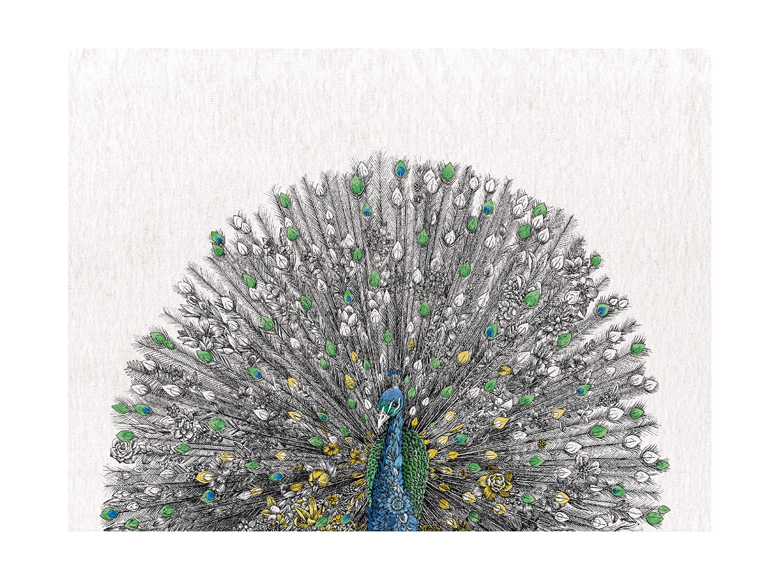 Maxwell & Williams Marini Ferlazzo Birds Printed Tea Towel with Indian Peacock Design, Cotton, Black/White, 5 x 7 cm