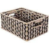 Nesting Wicker Baskets &ndash; Set of 4 Handmade Woven Water Hyacinth Storage Bins &ndash; Closet, Living Room, or Bathroom D&eacute;cor by Villacera (Black and Natural)
