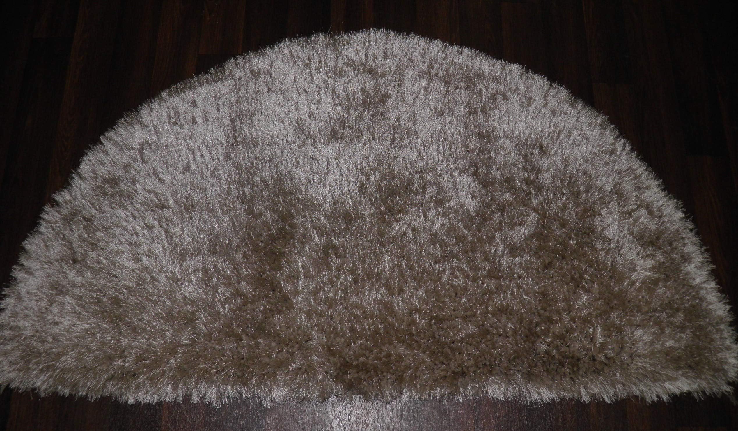 Shaggy 100% Polyester Hand Tufted Shaggy Rug 60cm x 120cm Half Moon in Beige Soft to Touch