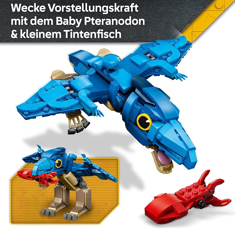 Jurassic World Baby-Dinosaurier: Pteranodon - Bauspielzeug - bewegliches Flugreptil und EIN Tintenfisch - Zimmerdeko mit niedlichen Tieren für Kinder ab 7 Jahren - 77977 — Foto 5 von 8
